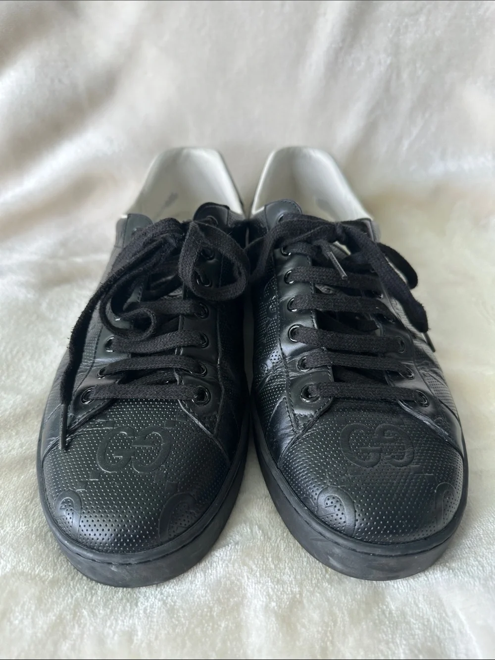 Gucci Black Perforated GG Leather Low-Top Sneakers